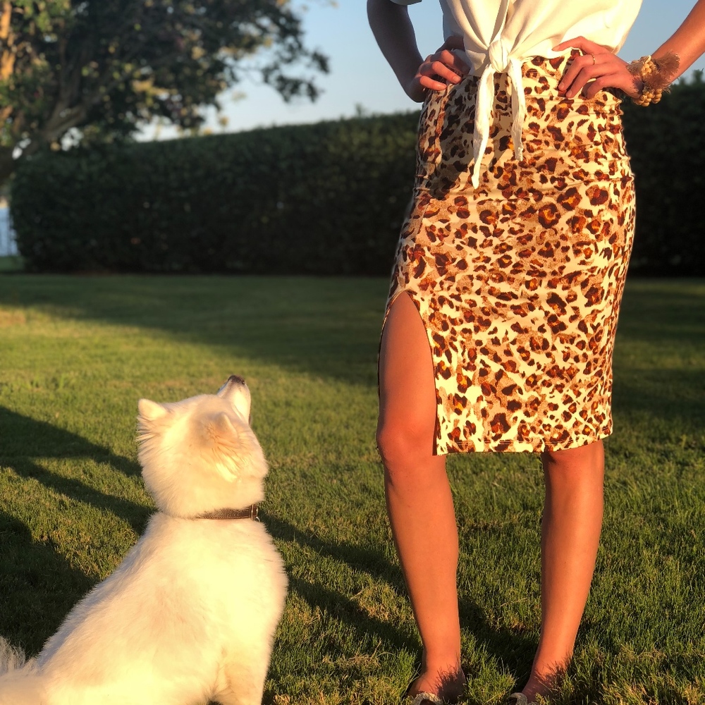 NWT Spotted Leopard Animal Print Pencil  Skirt - Picture 3 of 8
